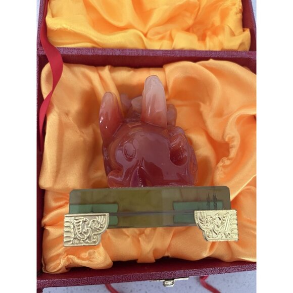 Feng Shui Amber Pi Yao/Pi Xiu Wealth Prosperity Statue 4" New Figurine In Box - Picture 7 of 8